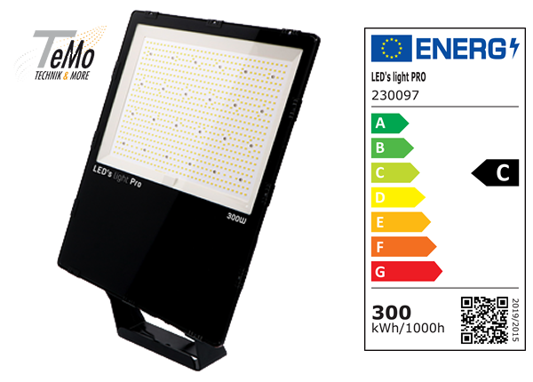 SHADA LED-Strahler Flutlichtstrahler 300W 50000lm 4000K IP66, schwarz EEC: C (230097)